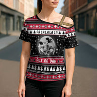 Fa La La La Snowman Tree Xmas Christmas Cross Shoulder Shirt Xmas Holiday Patterns - Wonder Print Shop