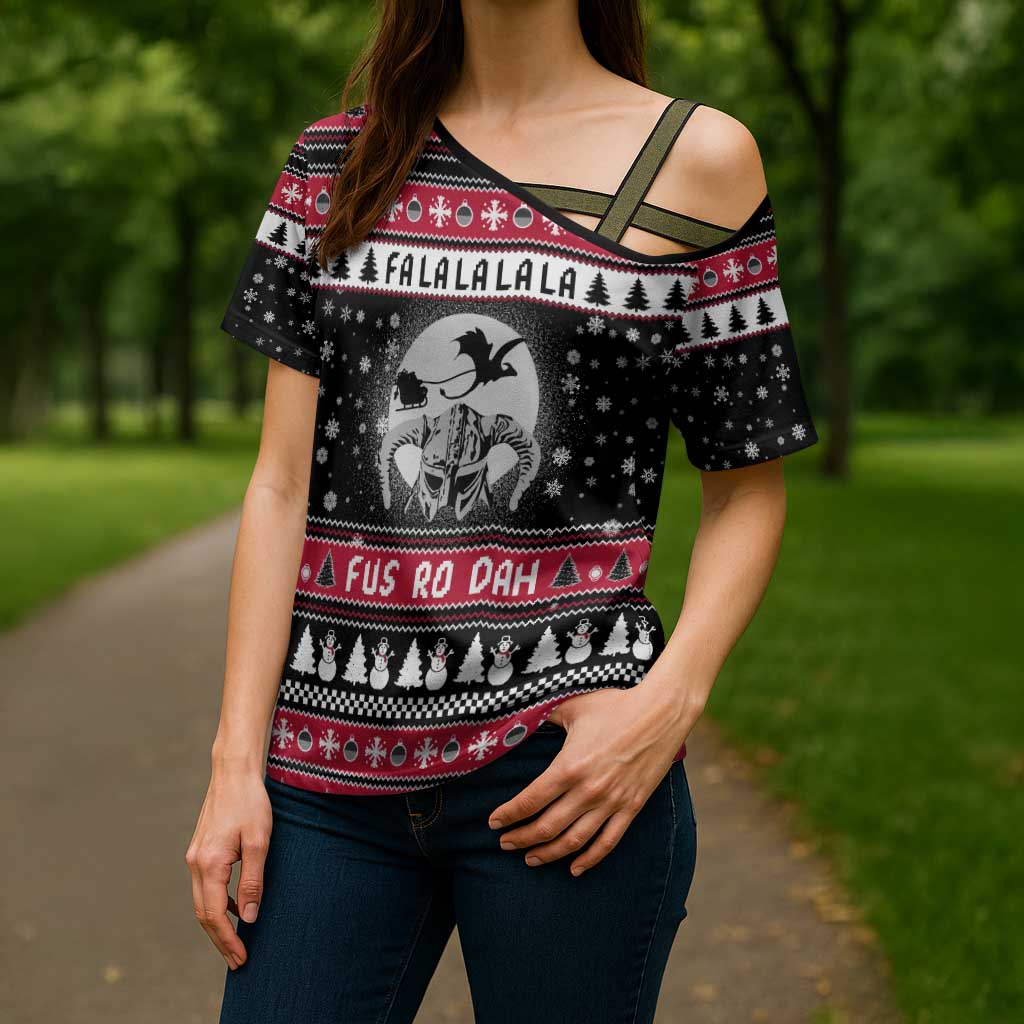Fa La La La Snowman Tree Xmas Christmas Cross Shoulder Shirt Xmas Holiday Patterns - Wonder Print Shop