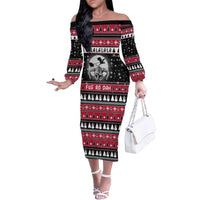 Fa La La La Snowman Tree Xmas Christmas Family Matching Off The Shoulder Long Sleeve Dress and Hawaiian Shirt Xmas Holiday Patterns - Wonder Print Shop