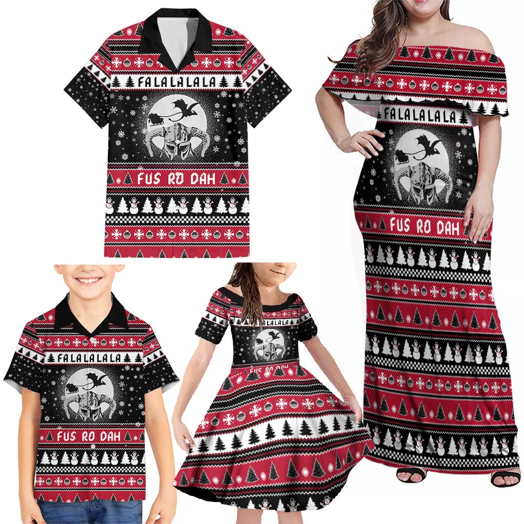 Fa La La La Snowman Tree Xmas Christmas Family Matching Off Shoulder Maxi Dress and Hawaiian Shirt Xmas Holiday Patterns - Wonder Print Shop