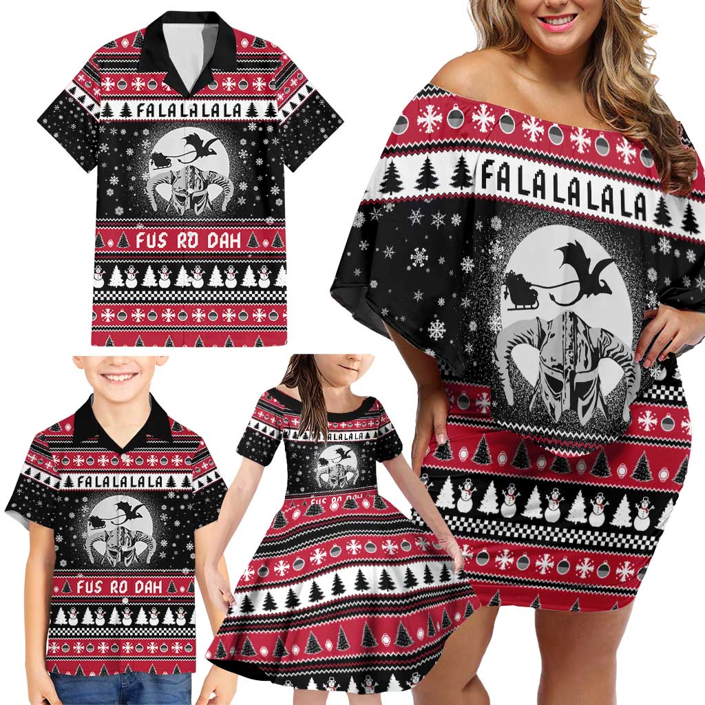 Fa La La La Snowman Tree Xmas Christmas Family Matching Off Shoulder Short Dress and Hawaiian Shirt Xmas Holiday Patterns - Wonder Print Shop