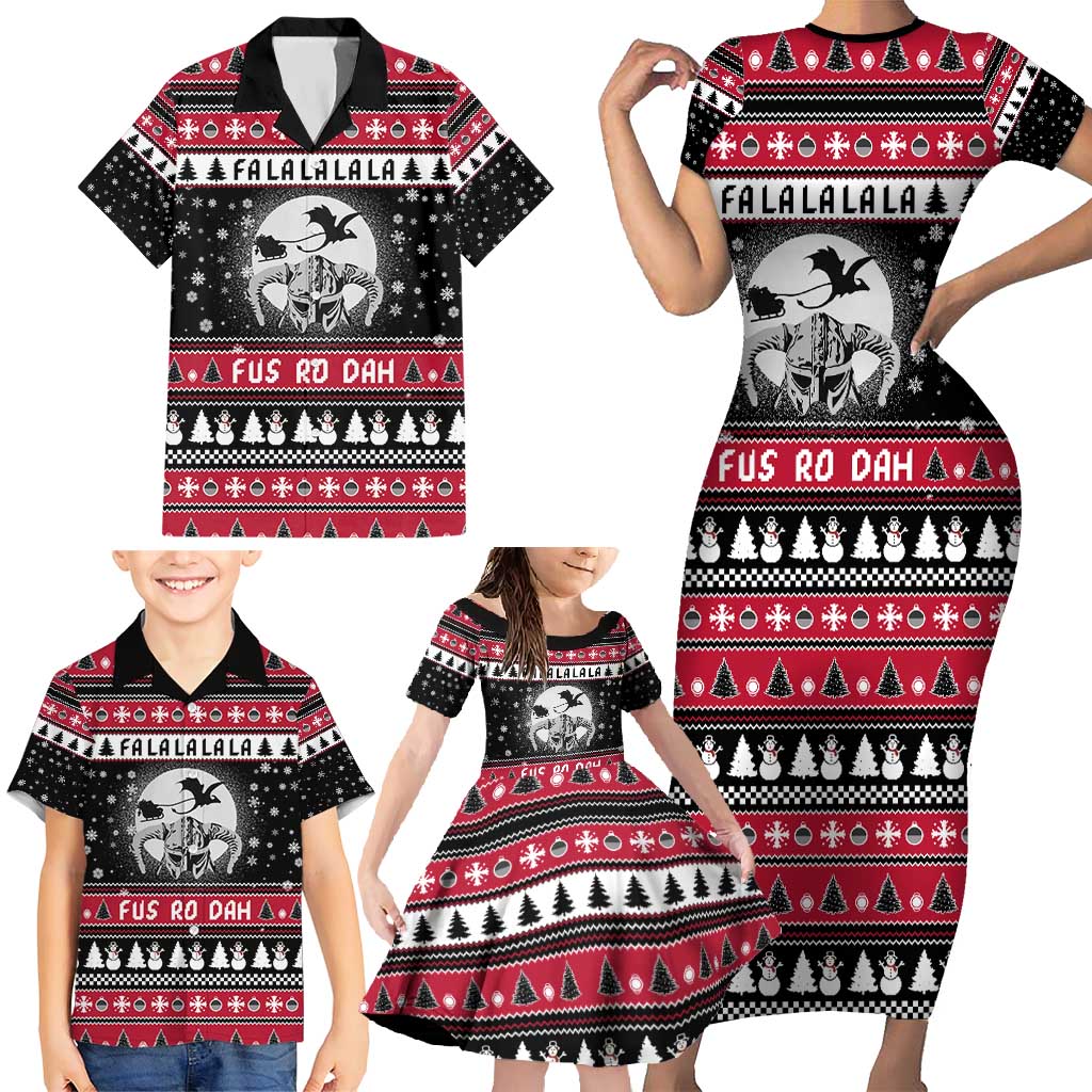 Fa La La La Snowman Tree Xmas Christmas Family Matching Short Sleeve Bodycon Dress and Hawaiian Shirt Xmas Holiday Patterns - Wonder Print Shop