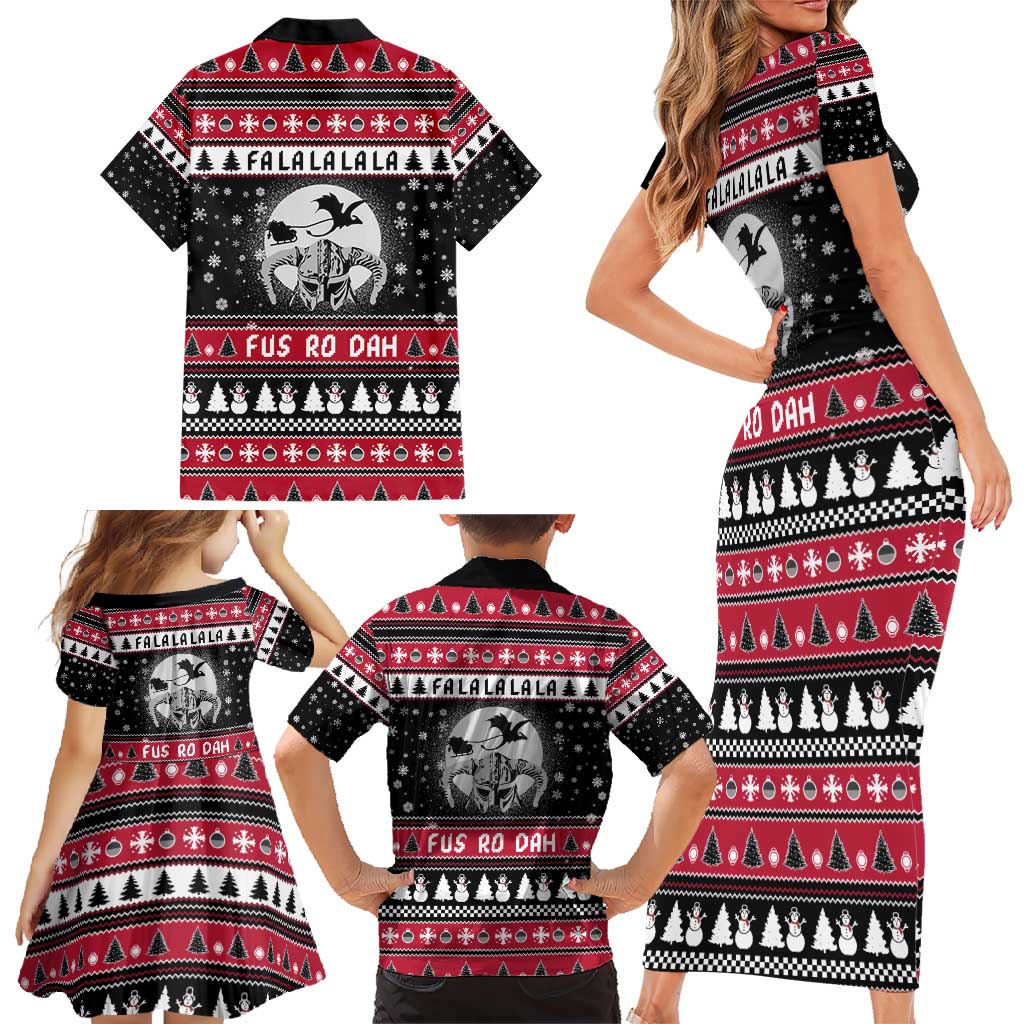 Fa La La La Snowman Tree Xmas Christmas Family Matching Short Sleeve Bodycon Dress and Hawaiian Shirt Xmas Holiday Patterns - Wonder Print Shop