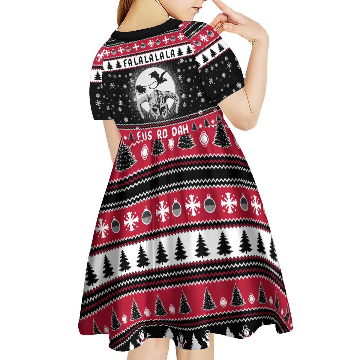 Fa La La La Snowman Tree Xmas Christmas Kid Short Sleeve Dress Xmas Holiday Patterns - Wonder Print Shop