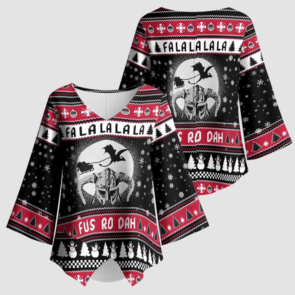 Fa La La La Snowman Tree Xmas Christmas Kimono Sleeve Blouse Xmas Holiday Patterns - Wonder Print Shop