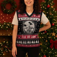 Fa La La La Snowman Tree Xmas Christmas Knitted V-Neck Vest Xmas Holiday Patterns - Wonder Print Shop