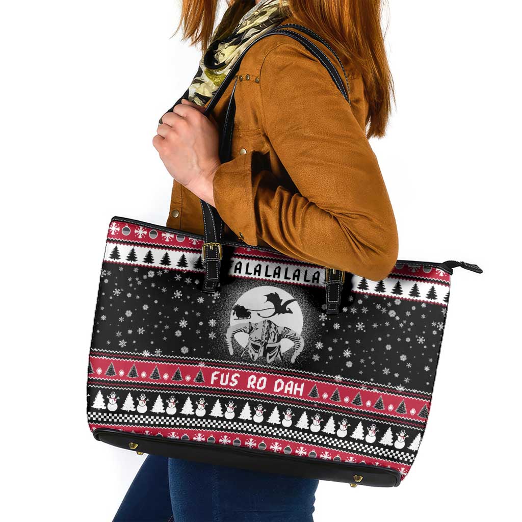 Fa La La La Snowman Tree Xmas Christmas Leather Tote Bag Xmas Holiday Patterns - Wonder Print Shop