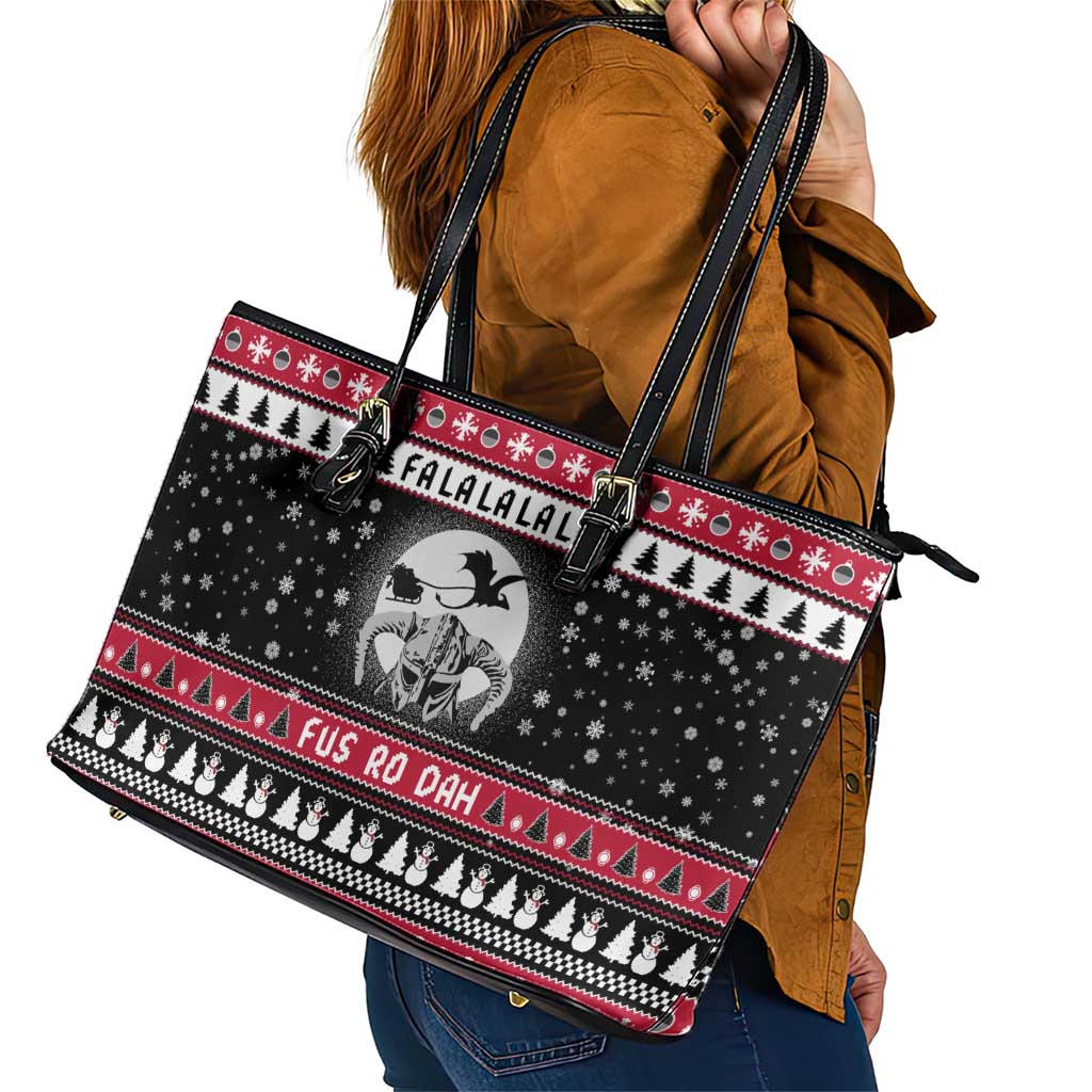 Fa La La La Snowman Tree Xmas Christmas Leather Tote Bag Xmas Holiday Patterns - Wonder Print Shop