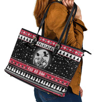 Fa La La La Snowman Tree Xmas Christmas Leather Tote Bag Xmas Holiday Patterns - Wonder Print Shop