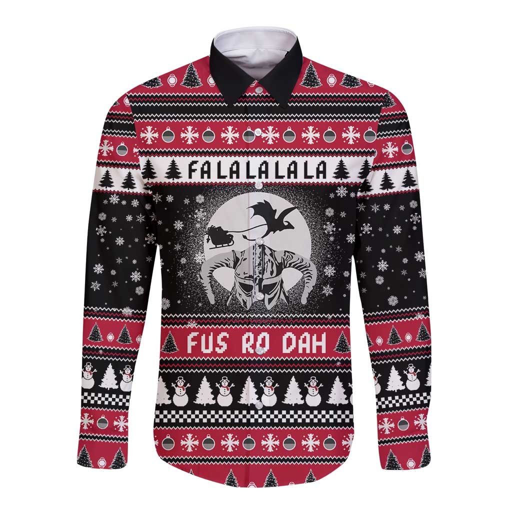 Fa La La La Snowman Tree Xmas Christmas Long Sleeve Button Shirt Xmas Holiday Patterns - Wonder Print Shop