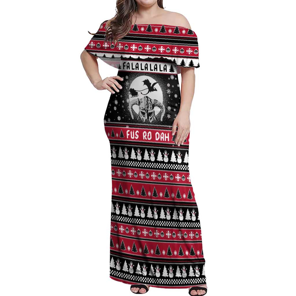 Fa La La La Snowman Tree Xmas Christmas Off Shoulder Maxi Dress Xmas Holiday Patterns - Wonder Print Shop