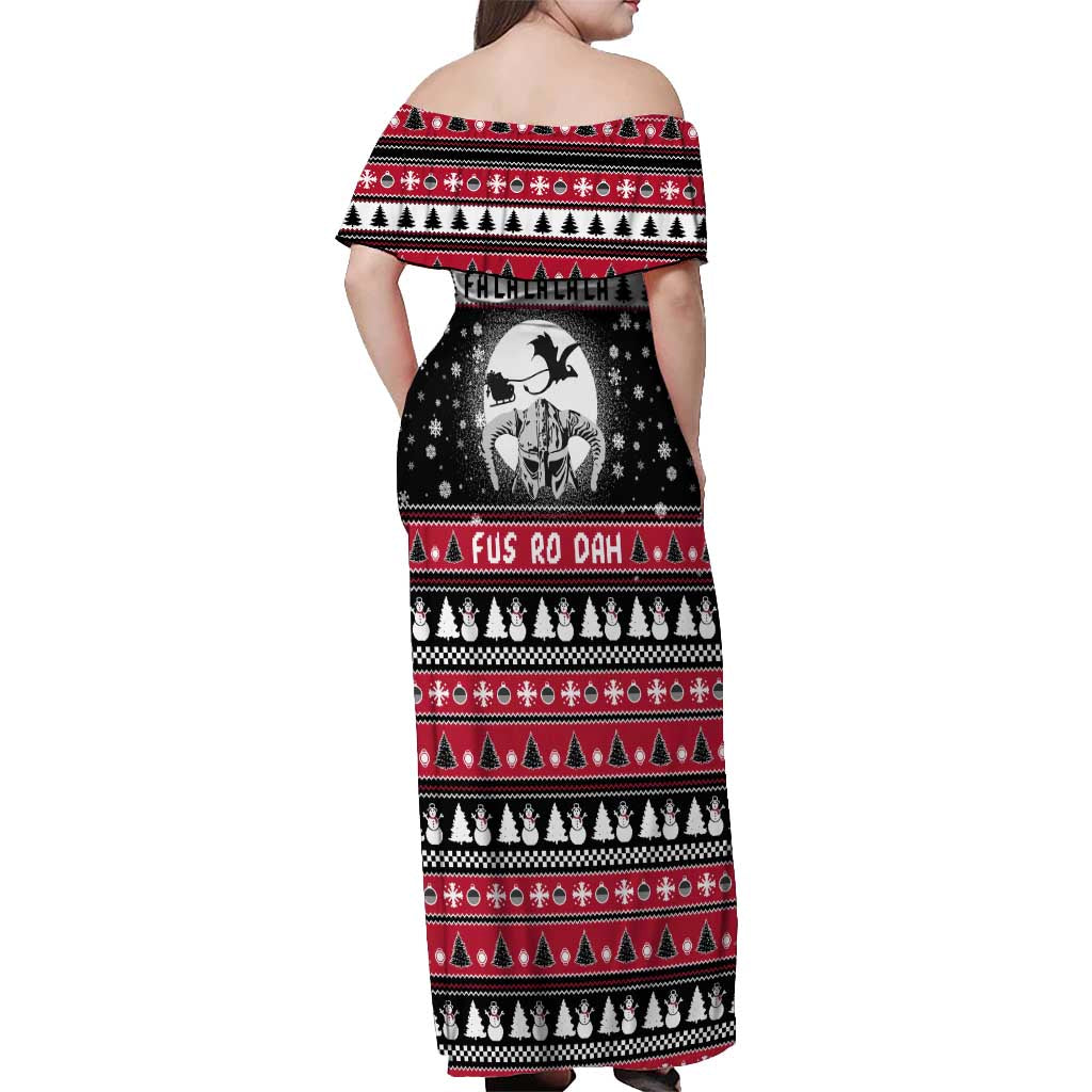 Fa La La La Snowman Tree Xmas Christmas Off Shoulder Maxi Dress Xmas Holiday Patterns - Wonder Print Shop