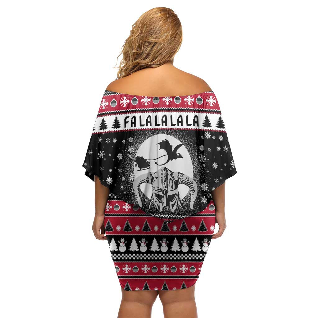 Fa La La La Snowman Tree Xmas Christmas Off Shoulder Short Dress Xmas Holiday Patterns - Wonder Print Shop