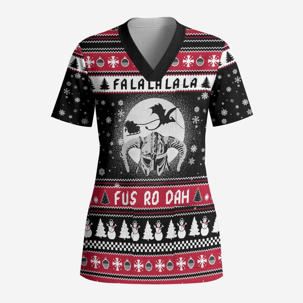 Fa La La La Snowman Tree Xmas Christmas Scrub Top Xmas Holiday Patterns - Wonder Print Shop