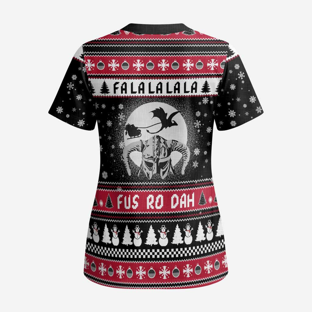 Fa La La La Snowman Tree Xmas Christmas Scrub Top Xmas Holiday Patterns - Wonder Print Shop