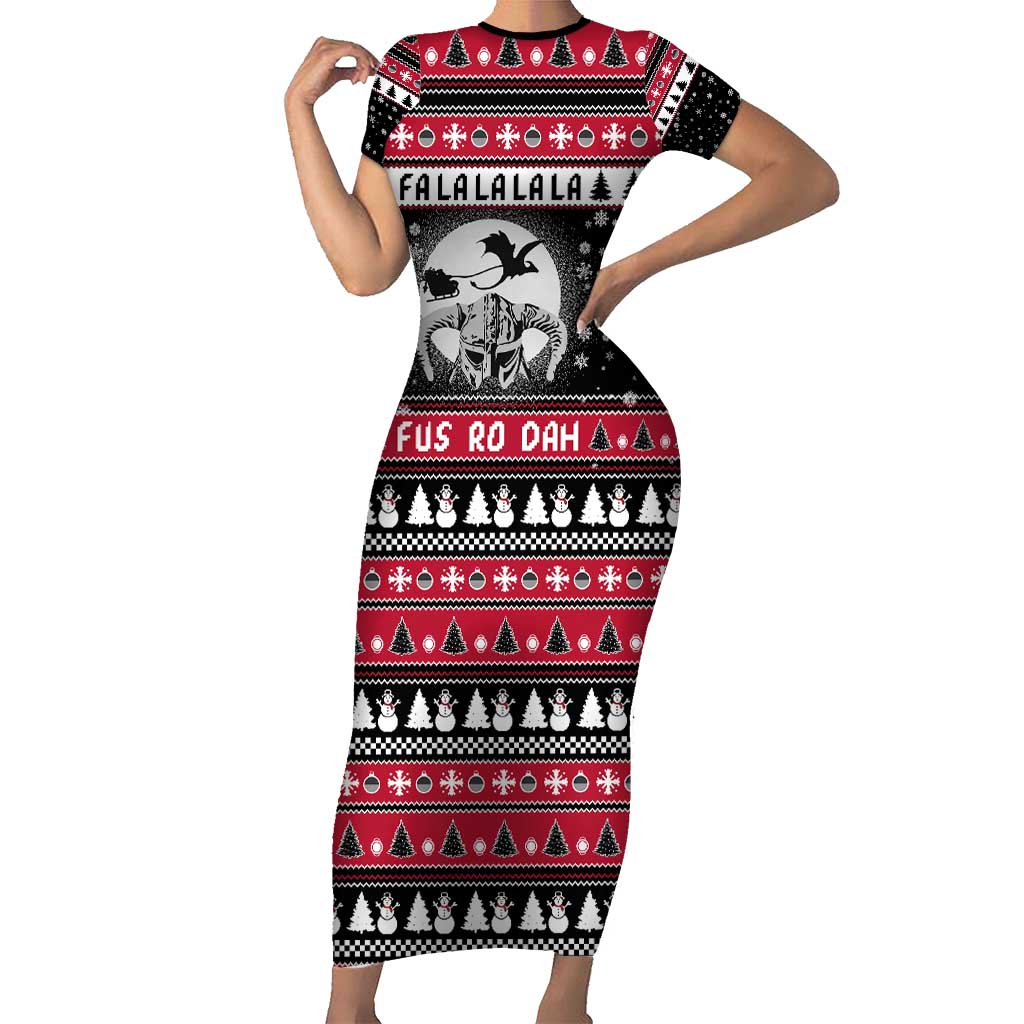 Fa La La La Snowman Tree Xmas Christmas Short Sleeve Bodycon Dress Xmas Holiday Patterns - Wonder Print Shop