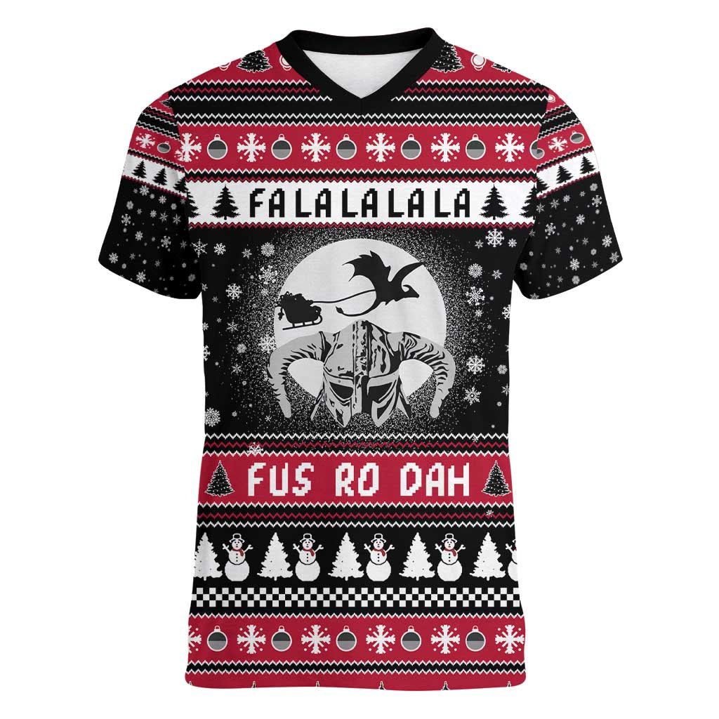 Fa La La La Snowman Tree Xmas Christmas Women V-Neck T-Shirt Xmas Holiday Patterns - Wonder Print Shop