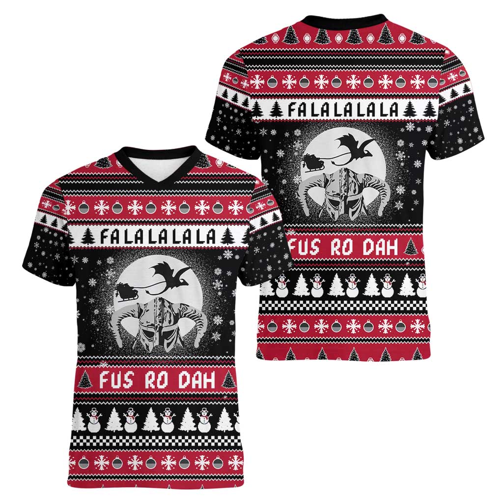 Fa La La La Snowman Tree Xmas Christmas Women V-Neck T-Shirt Xmas Holiday Patterns - Wonder Print Shop