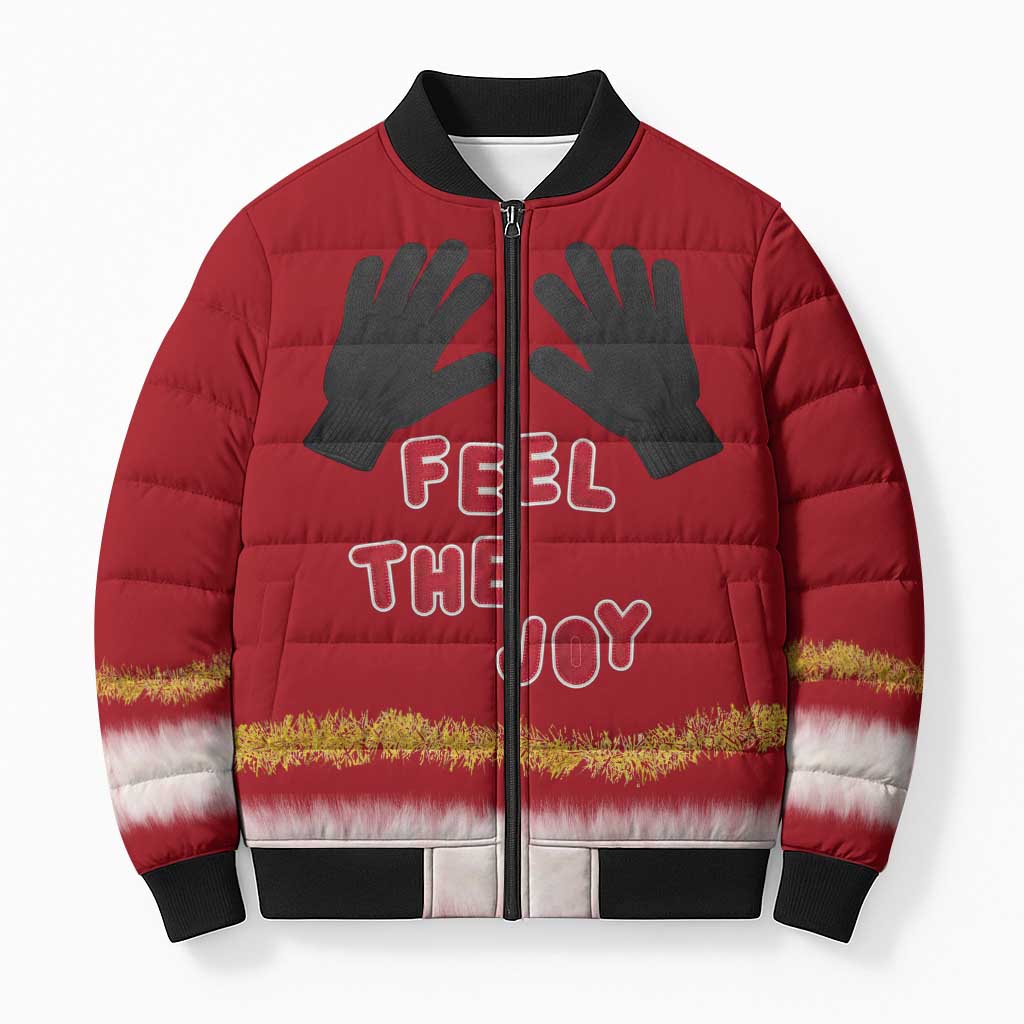 Feel The Joy Christmas Bomber Puffer Jacket Xmas Holiday Patterns - Wonder Print Shop