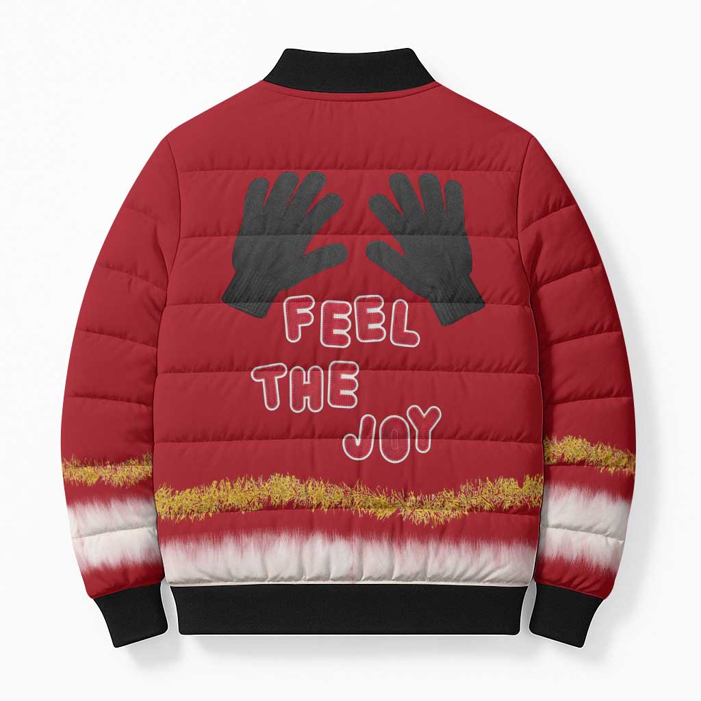 Feel The Joy Christmas Bomber Puffer Jacket Xmas Holiday Patterns - Wonder Print Shop