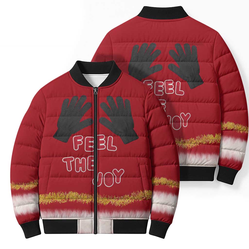Feel The Joy Christmas Bomber Puffer Jacket Xmas Holiday Patterns - Wonder Print Shop