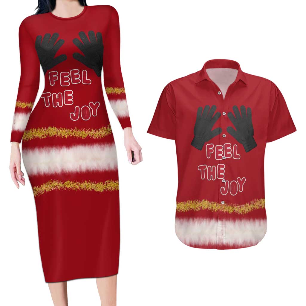 Feel The Joy Christmas Couples Matching Long Sleeve Bodycon Dress and Hawaiian Shirt Xmas Holiday Patterns - Wonder Print Shop