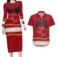 Feel The Joy Christmas Couples Matching Long Sleeve Bodycon Dress and Hawaiian Shirt Xmas Holiday Patterns - Wonder Print Shop