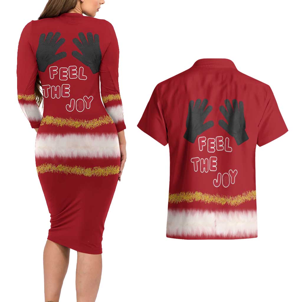 Feel The Joy Christmas Couples Matching Long Sleeve Bodycon Dress and Hawaiian Shirt Xmas Holiday Patterns - Wonder Print Shop