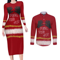 Feel The Joy Christmas Couples Matching Long Sleeve Bodycon Dress and Long Sleeve Button Shirt Xmas Holiday Patterns - Wonder Print Shop