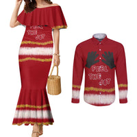 Feel The Joy Christmas Couples Matching Mermaid Dress and Long Sleeve Button Shirt Xmas Holiday Patterns - Wonder Print Shop