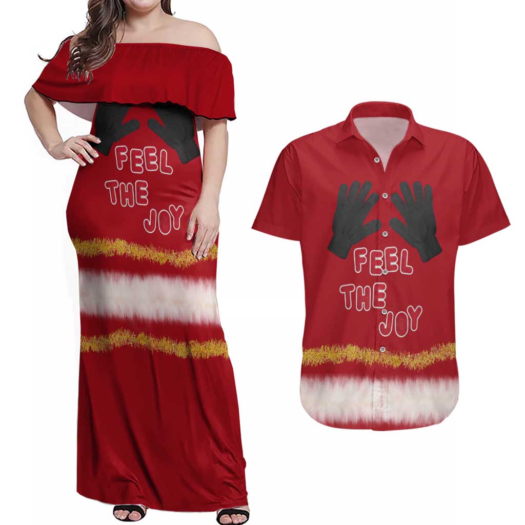Feel The Joy Christmas Couples Matching Off Shoulder Maxi Dress and Hawaiian Shirt Xmas Holiday Patterns - Wonder Print Shop