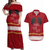 Feel The Joy Christmas Couples Matching Off Shoulder Maxi Dress and Hawaiian Shirt Xmas Holiday Patterns - Wonder Print Shop