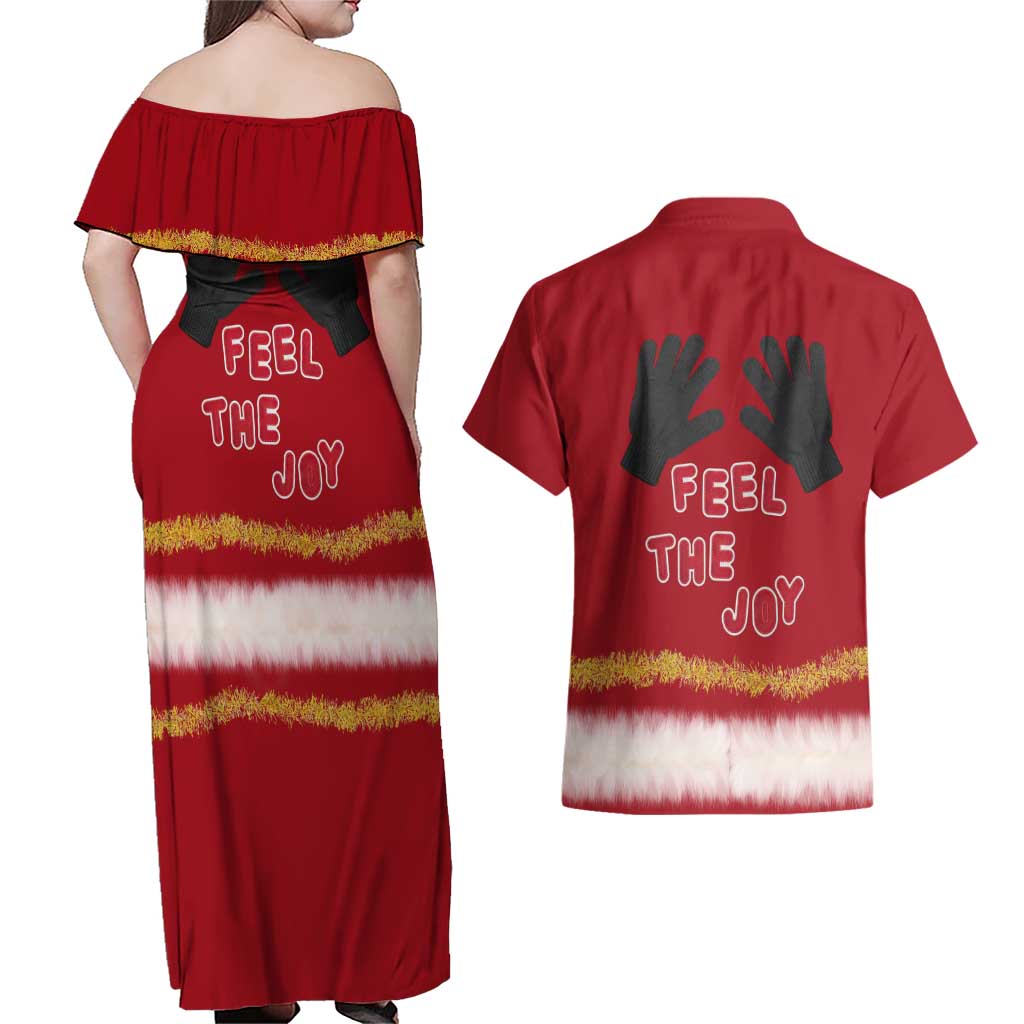 Feel The Joy Christmas Couples Matching Off Shoulder Maxi Dress and Hawaiian Shirt Xmas Holiday Patterns - Wonder Print Shop