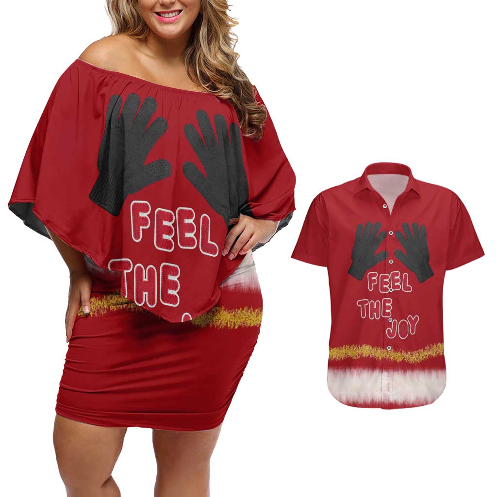 Feel The Joy Christmas Couples Matching Off Shoulder Short Dress and Hawaiian Shirt Xmas Holiday Patterns - Wonder Print Shop