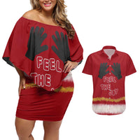 Feel The Joy Christmas Couples Matching Off Shoulder Short Dress and Hawaiian Shirt Xmas Holiday Patterns - Wonder Print Shop