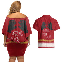 Feel The Joy Christmas Couples Matching Off Shoulder Short Dress and Hawaiian Shirt Xmas Holiday Patterns - Wonder Print Shop