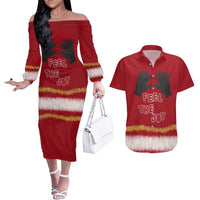 Feel The Joy Christmas Couples Matching Off The Shoulder Long Sleeve Dress and Hawaiian Shirt Xmas Holiday Patterns - Wonder Print Shop