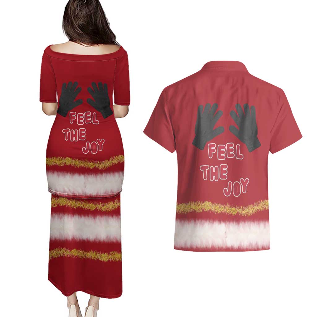 Feel The Joy Christmas Couples Matching Puletasi and Hawaiian Shirt Xmas Holiday Patterns - Wonder Print Shop