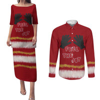 Feel The Joy Christmas Couples Matching Puletasi and Long Sleeve Button Shirt Xmas Holiday Patterns - Wonder Print Shop