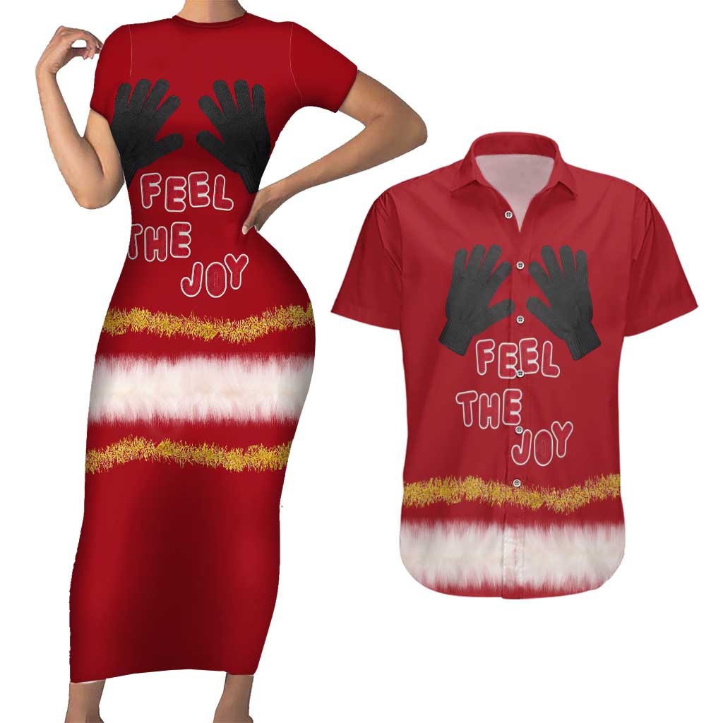 Feel The Joy Christmas Couples Matching Short Sleeve Bodycon Dress and Hawaiian Shirt Xmas Holiday Patterns - Wonder Print Shop