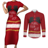 Feel The Joy Christmas Couples Matching Short Sleeve Bodycon Dress and Long Sleeve Button Shirt Xmas Holiday Patterns - Wonder Print Shop