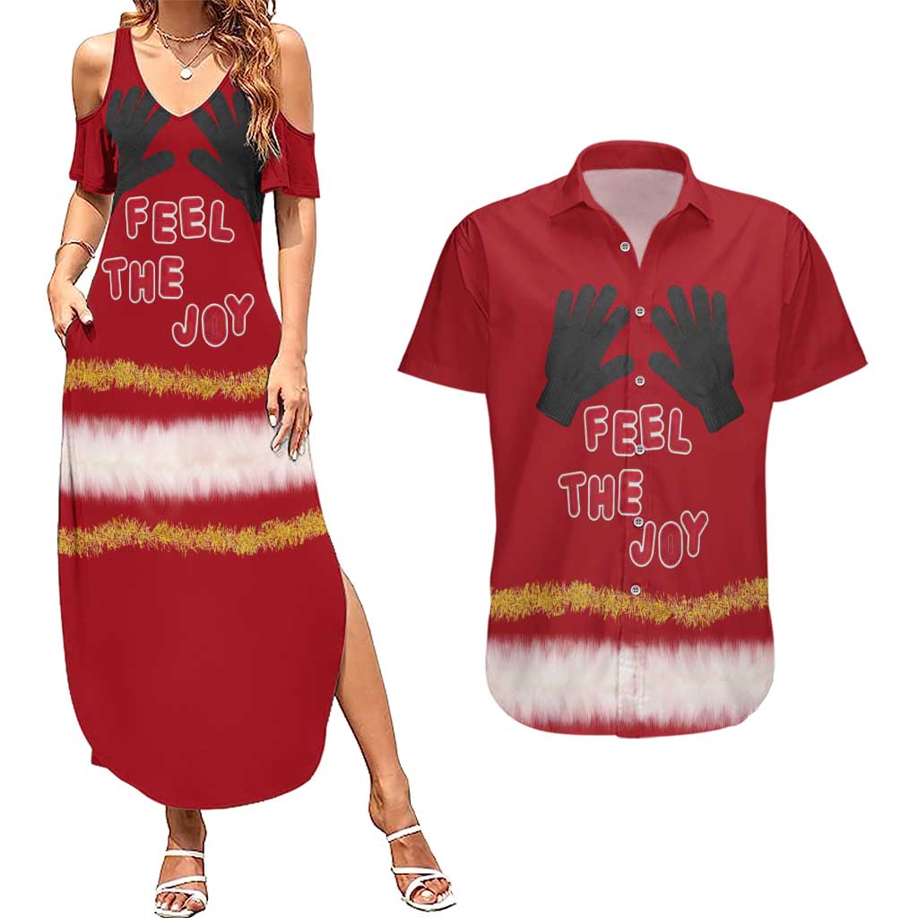 Feel The Joy Christmas Couples Matching Summer Maxi Dress and Hawaiian Shirt Xmas Holiday Patterns - Wonder Print Shop