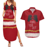 Feel The Joy Christmas Couples Matching Summer Maxi Dress and Hawaiian Shirt Xmas Holiday Patterns - Wonder Print Shop