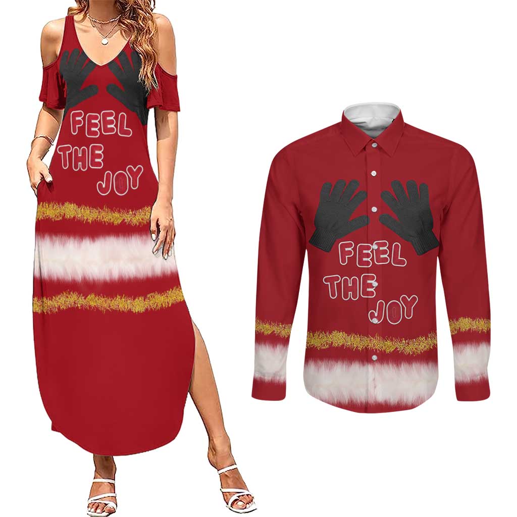 Feel The Joy Christmas Couples Matching Summer Maxi Dress and Long Sleeve Button Shirt Xmas Holiday Patterns - Wonder Print Shop