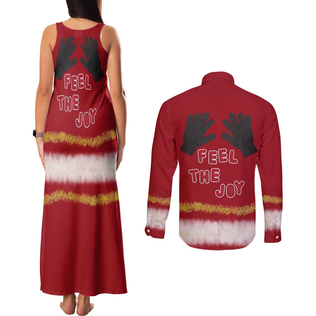 Feel The Joy Christmas Couples Matching Tank Maxi Dress and Long Sleeve Button Shirt Xmas Holiday Patterns - Wonder Print Shop