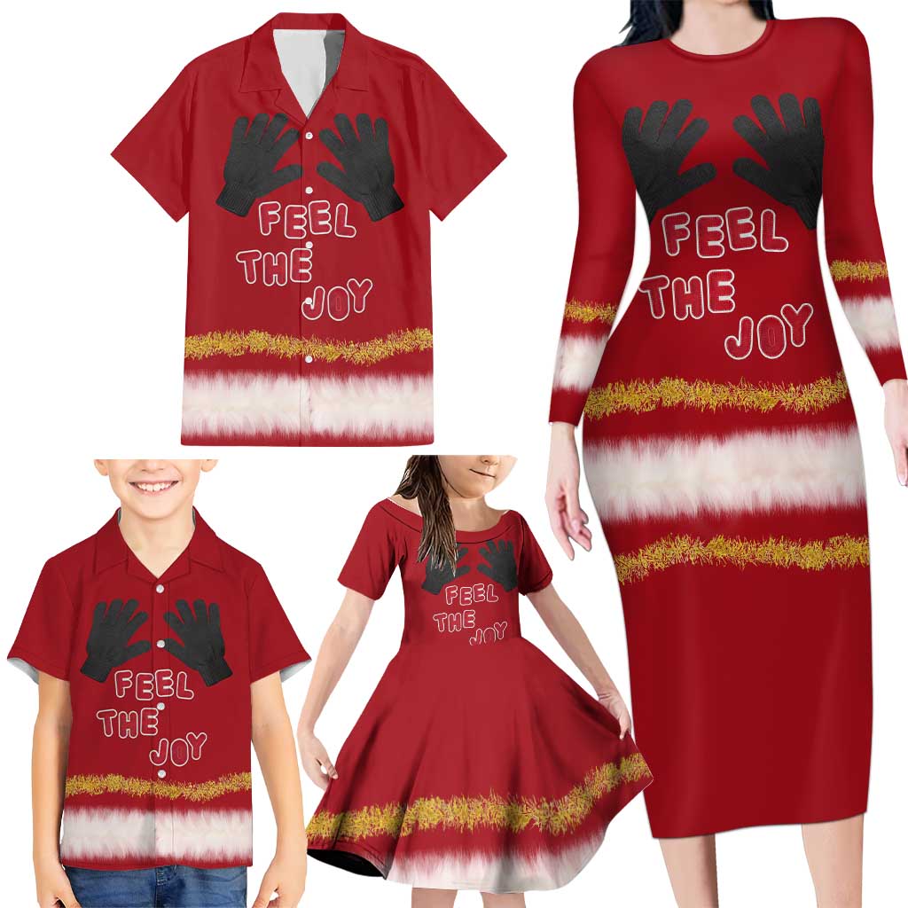 Feel The Joy Christmas Family Matching Long Sleeve Bodycon Dress and Hawaiian Shirt Xmas Holiday Patterns - Wonder Print Shop