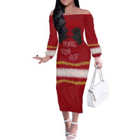 Feel The Joy Christmas Family Matching Off The Shoulder Long Sleeve Dress and Hawaiian Shirt Xmas Holiday Patterns - Wonder Print Shop