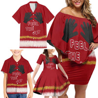 Feel The Joy Christmas Family Matching Off Shoulder Short Dress and Hawaiian Shirt Xmas Holiday Patterns - Wonder Print Shop