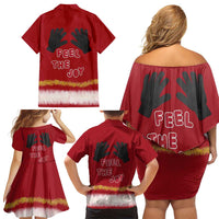 Feel The Joy Christmas Family Matching Off Shoulder Short Dress and Hawaiian Shirt Xmas Holiday Patterns - Wonder Print Shop