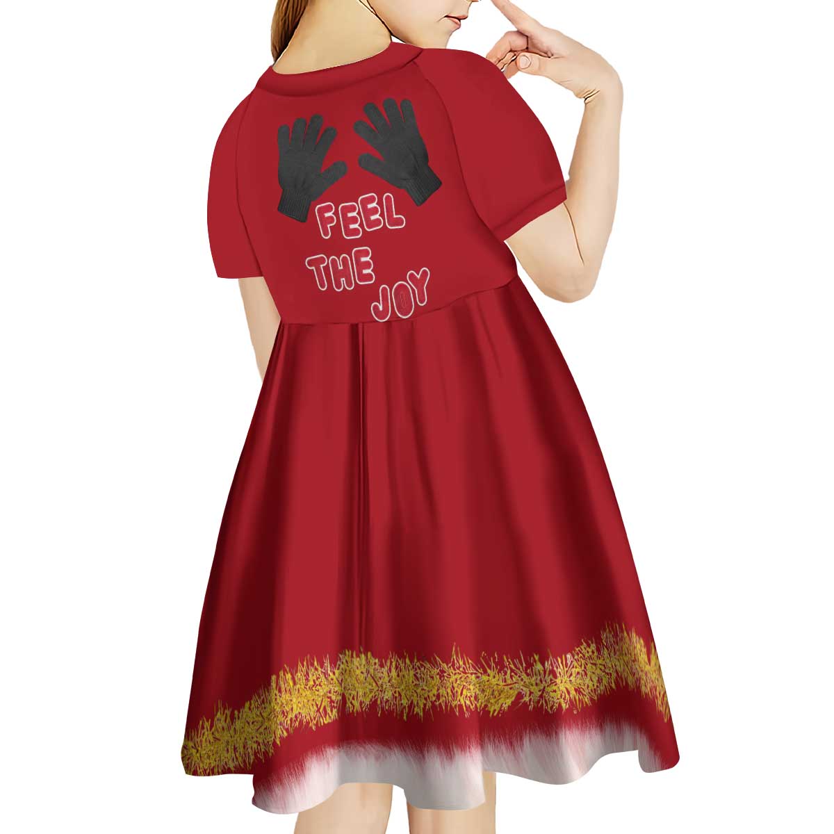 Feel The Joy Christmas Kid Short Sleeve Dress Xmas Holiday Patterns - Wonder Print Shop